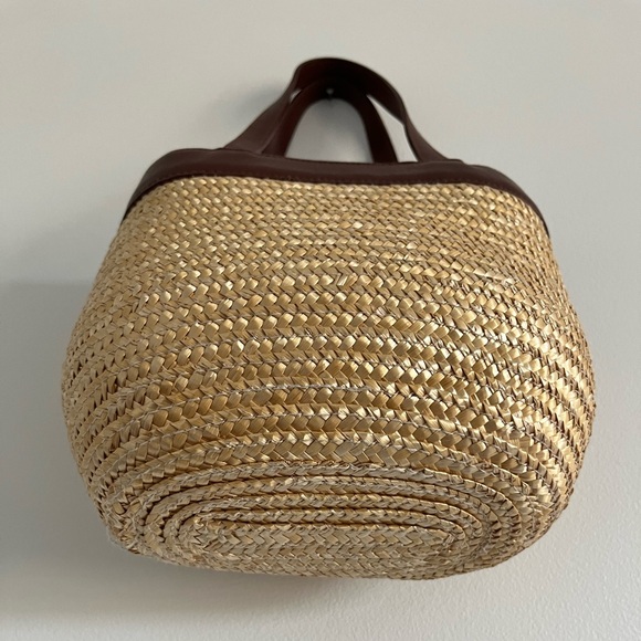 Vintage Etienne Aigner Genuine Leather Trim Woven Wicker Basket Bag - Picture 4 of 7
